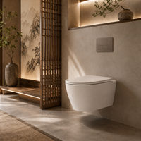 WC suspendu en porcelaine de luxe monobloc avec système de chasse d'eau dissimulé et siège hygiénique pour salles de bain de villas