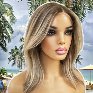 Perruque Bob <span class=keywords><strong>blonde</strong></span> naturelle de qualité supérieure de 14 pouces HD pour Swiss Lace Front Cuticule alignée Cheveux humains non traités Lace transparente - Product Image 3