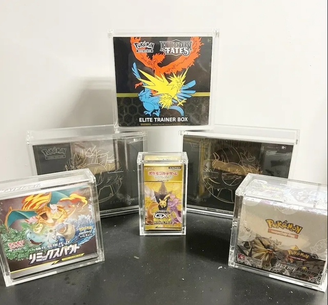 Acrylic Eco-Friendly Water Resistant Modern Polished 5+8MM Thick Display Case for Pokemon TCG Booster Box  ETB case Cards
