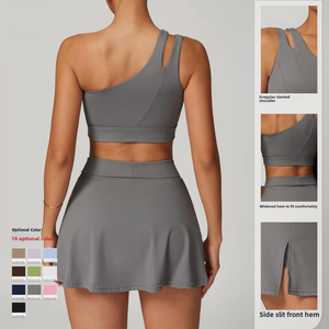 <span class=keywords><strong>Traje</strong></span> deportivo de Fitness de secado rápido para mujeres americanas europeas para correr al aire libre Sujetador de Yoga transpirable Ropa de <span class=keywords><strong>tenis</strong></span> de hombro oblicuo - Product Image 3