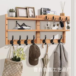 Wooden <b>Wall</b> <b>Mounted</b> <b>Shelf</b> 3 Tier With Hooks For Entryway Living Room Storage Rack Natural Wood Color - Product Image 4