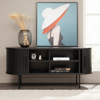 Meja Konsol TV Skandinavia Minimalis dengan Finishing Veneer Kayu Ek dan Laci Penutup Lembut untuk UNIT TV 65 Inci