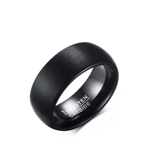 Popular venta al por mayor de joyería hombres anillos 8Mm negro tungsteno anillo alambre anillo de dibujo para los hombres