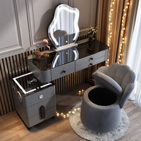 Commode de chambre de style nordique de luxe, avec tiroirs multi-niveaux et miroir de maquillage LED, coiffeuse intelligente à chargement sans fil