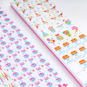 160 Fichas de Mahjong Personalizadas en Capas Rojas, Fichas de Mahjong de Melamina Estilo Americano, Tema de Feliz Cumpleaños, Fiesta de Mahjong - Product Image 6