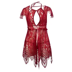 Hete Verkoop Sexy Transparant Rugloos Ondergoed Kant Sexy Lingerie Vrouwen Rode Satijnen Nachtkleding