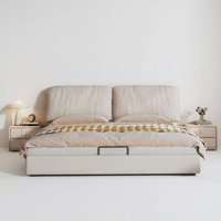 Lit personnalisable JUNYUHAO, minimaliste, avec revêtement en cuir, écologique, confortable, cadre en bois de pin, taille King/Queen