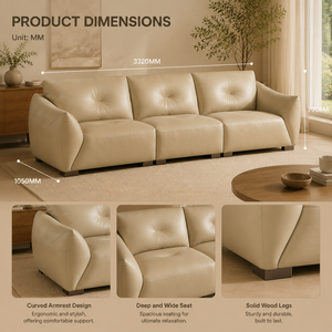 <span class=keywords><strong>Canapé</strong></span> <span class=keywords><strong>en</strong></span> <span class=keywords><strong>cuir</strong></span> <span class=keywords><strong>beige</strong></span> moderne avec dossier capitonné et accoudoirs incurvés pour salon - Product Image 6