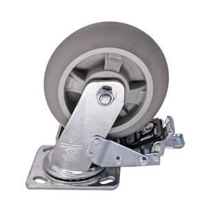 Leise Verzinkte Eisen Nicht-Markierende Kunststoff TPR Schwerlast-Schwenkrollen mit Feststellbremse 6 Zoll Graue Maschinenrollen - Product Image 2