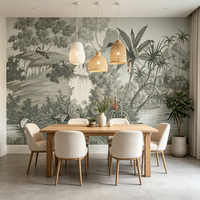 Papier peint mural personnalisé, gris vintage, jungle, imprimé numérique amovible, pour la décoration intérieure de spa tropical, maison d'hôtes