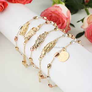 Tricolor 14k chapado en Oro de la Virgen de Guadalupe esclavo y St Bennedict Oro Laminado Brazalete de la Virgen de Guadalupe y de San Benito, 3 colores - Product Image 6