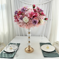 Susunan bunga hydrangea ungu buatan tangan, vas bunga poliester, dekorasi bunga peony simulasi tinggi
