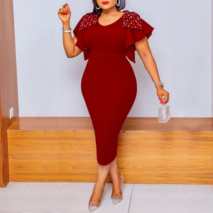 Ohsisa 2025 ĐầM Dạ HộI công sở thời trang mới mùa hè cho Nữ ĐầM Dạ HộI Cổ Tròn Xếp Nếp ĐÍNH HẠT CƯỜM - Product Image 3