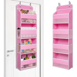 Organisateur rose à suspendre sur la porte, 33x15x85cm, avec 4 poches transparentes, rangement suspendu pour chambre d'enfant, salle de bain, placard, jouets - Product Image 1
