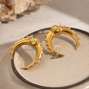 <b>Cuff</b> <b>Earrings</b> Moon Shape 18k Gold Plated Stainless Steel Polished Geometric Design Fashion Jewelry For Women - Product Image 2