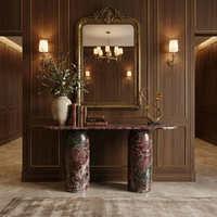 KUMUSI FURNITURE Table console en marbre rouge naturel Rosso Levanto - Design moderne multifonctionnel pour salon, chambre à coucher, bureau