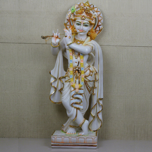 Statue artisanale en résine du Dieu Krishna avec flûte, figurine religieuse traditionnelle pour décoration de table, idéale pour l'inauguration de maison ou Diwali - Product Image 5