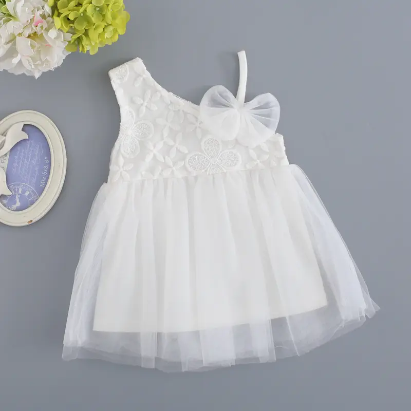 Baby Clothes Wholesale European Style One Shoulder Flower Casual Children Lace Patterns Girls Dresses