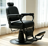 Fauteuil de barbier moderne tout noir, robuste, en cuir PU, inclinable, hydraulique, pour salon de coiffure