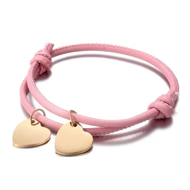 Yiwu Duoqu Stainless Steel Colorful Real Soft Sheep Leather Cord Hand Knot Adjust Personalized Double Blank Charm Bracelet
