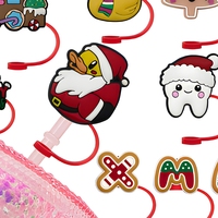 Vente en gros de breloques de paille réutilisables en silicone anti-éclaboussures, personnalisées, motif animal kawaii rose, style preppy, accessoires de bar