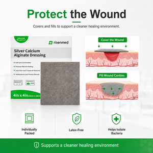 Risenmed Medical Wound Care Bacteriostatic Silver Alginate <strong>Dressing</strong> Sliver Calcium Alginate <strong>Hydrocollid</strong> <strong>Dressing</strong> - Product Image 5