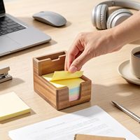 Support de notes adhésives en bois d'acacia en forme de cube avec fente pour stylo, distributeur de notes adhésives 3x3 pour bureau, organiseur de rangement antidérapant