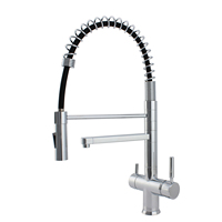 Robinet de cuisine commercial en acier inoxydable à 3 voies avec douchette extractible et flexible