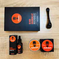 Ensemble d'huiles pour la barbe 100% naturelles, marque privée, 3 pièces, kit d'huile pour la croissance de la barbe avec dermaroller