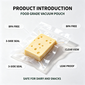 Sac sous vide de qualité alimentaire, pochette à trois soudures latérales, sac transparent pour l'emballage du fromage, conservation de la fraîcheur des produits laitiers - Product Image 2