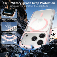 Coque de téléphone portable rose magnétique avec cadre d'objectif métallique pour fille, clés métalliques, anti-jaunissement, antichoc, protection pour iPhone 17 18 Pro