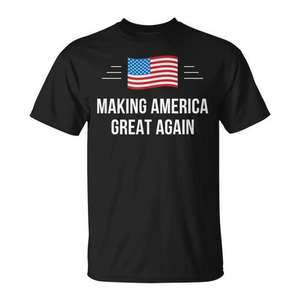 Camiseta Promocional Unisex Negra de Cuello Redondo y Manga Corta para Adultos con la Frase 'Making America Great Again' - Product Image 1
