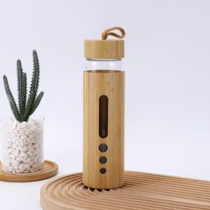 Bouteilles d'eau en verre personnalisées durables de 34 oz avec logo, couvercle en bambou et poignée de transport pour les événements de conférence et scolaires - Product Image 2