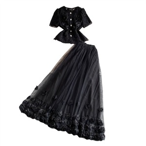 Vestido de lujo ligero francés con encaje y lentejuelas, top sin mangas con cuello en V, falda maxi de gasa con flores 3D y bordados, corte en A, cintura natural - Product Image 4