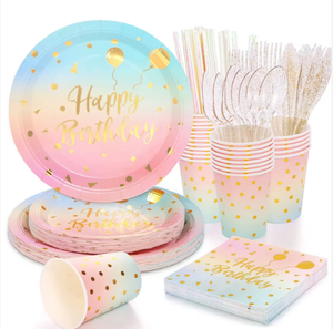 Ensemble d'assiettes et <span class=keywords><strong>de</strong></span> serviettes en papier jetables au design floral-<span class=keywords><strong>Vaisselle</strong></span> <span class=keywords><strong>de</strong></span> fête <span class=keywords><strong>de</strong></span> mariage/anniversaire écologique, Logo personnalisé en gros en vrac - Product Image 4