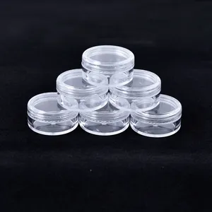 Amostra livre redonda mini jarra de cosméticos, 3ml, 5ml, 10ml, 15ml, 20ml, 3g, 5g, 10g, 15g, 20g, 25g, 30g, plástico transparente, com tampa de plástico preto e branco