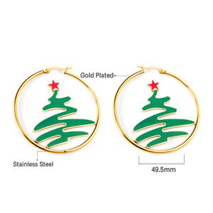 Fashion 2024 New Design 18K Gold Plated Stainless Steel Santa Claus Christmas Red <b>Green</b> Jewelry Hoop Stud <b>Earrings</b> for Women - Product Image 3