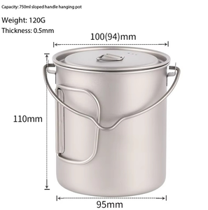 Outdoor Portable 750ml Mug Single Lunch Box with Slanted Handle Hanging Pot Folding Handle Titanium Travel <b>Camping</b> <b>Cup</b> - Product Image 6