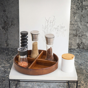 ถาดหมุนไม้ไผ่ทรงกลมแบบ Lazy Susan พร้อมแท่นเหล็กแบ่งส่วนสำหรับจัดเก็บบนเคาน์เตอร์ - Product Image 2