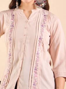 Top de algodón con cuello mandarín estampado Camisa de algodón Estilo Top regular - Product Image 2