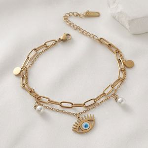Bracelet à breloques de luxe personnalisé, plaqué or 14k 18k, en acier inoxydable 316l, pour femmes - Product Image 3