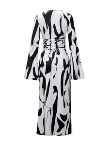 Abito Lungo da Donna Autunno Inverno 2026 Moda Europea e Americana Elegante <span class=keywords><strong>Vestito</strong></span> Stampato con Maniche a Campana - Product Image 6