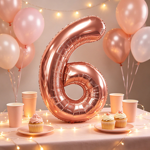 Party Love 12 pcs Bag Balloon Numero Rose Gold N6 100cm for thematic decoration and age-specific celebrations - Product Image 5