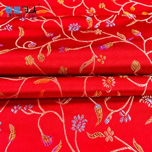 vintage impreso tela de seda Suppliers-Chile motivo impreso delicado Vintage Jacquard pimienta diseño de flor tela de brocado para la boda de seda imitada
