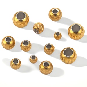 Diamond Cut Round <b>Beads</b> | 18K PVD Gold Plated Stainless Steel Faceted Loose Spacer <b>Beads</b> for DIY <b>Bracelet</b> Necklace <b>Making</b> - Product Image 1