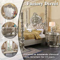 Lit à baldaquin royal de luxe, style turc classique, en bois couleur champagne et argent, ensemble de mobilier de chambre à coucher pour villa et palais
