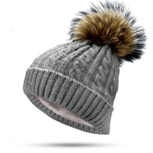 2025ファッション新作女性用ボンネットソフト厚手フリース付きデュアルレイヤーニットビーニー真のアライグマファーポンポン帽子 - Product Image 5