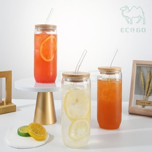 Custom Seal Luxury Bamboo Lid Drinking Hot Cold Water Juice Glass Container Water Bottles with Straws - Product Image 3