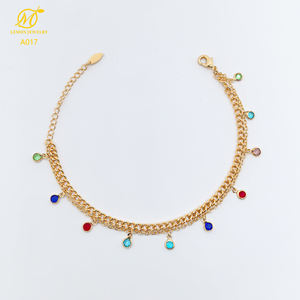 Bijoux de cheville en cuivre plaqué or 18 carats pour femmes mode chaîne cubaine perle pierre Chic cadeau pour filles bracelet de cheville en cristal Double couche - Product Image 4