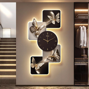 Ánh Sáng Sang Trọng Tùy Chỉnh Hành Lang Treo Bức Tranh Tường Trừu Tượng Bướm Hành Lang Trang Trí Nhập Cửa Đồng Hồ Tiên Tiến Đồng Hồ Treo Tường - Product Image 1